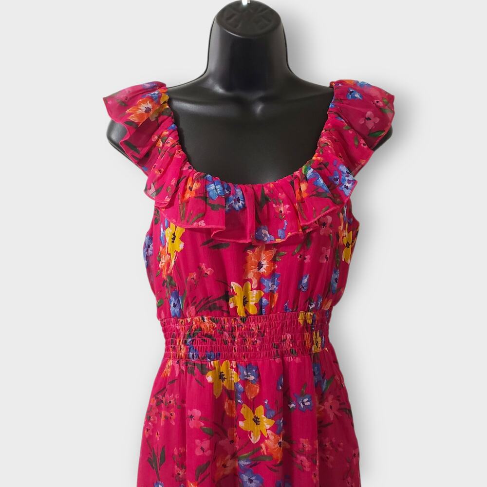 Old Navy Womens Pink Floral Chiffon Ruffle Maxi Dress Tiered Cottage Summer XS - Picture 2 of 14